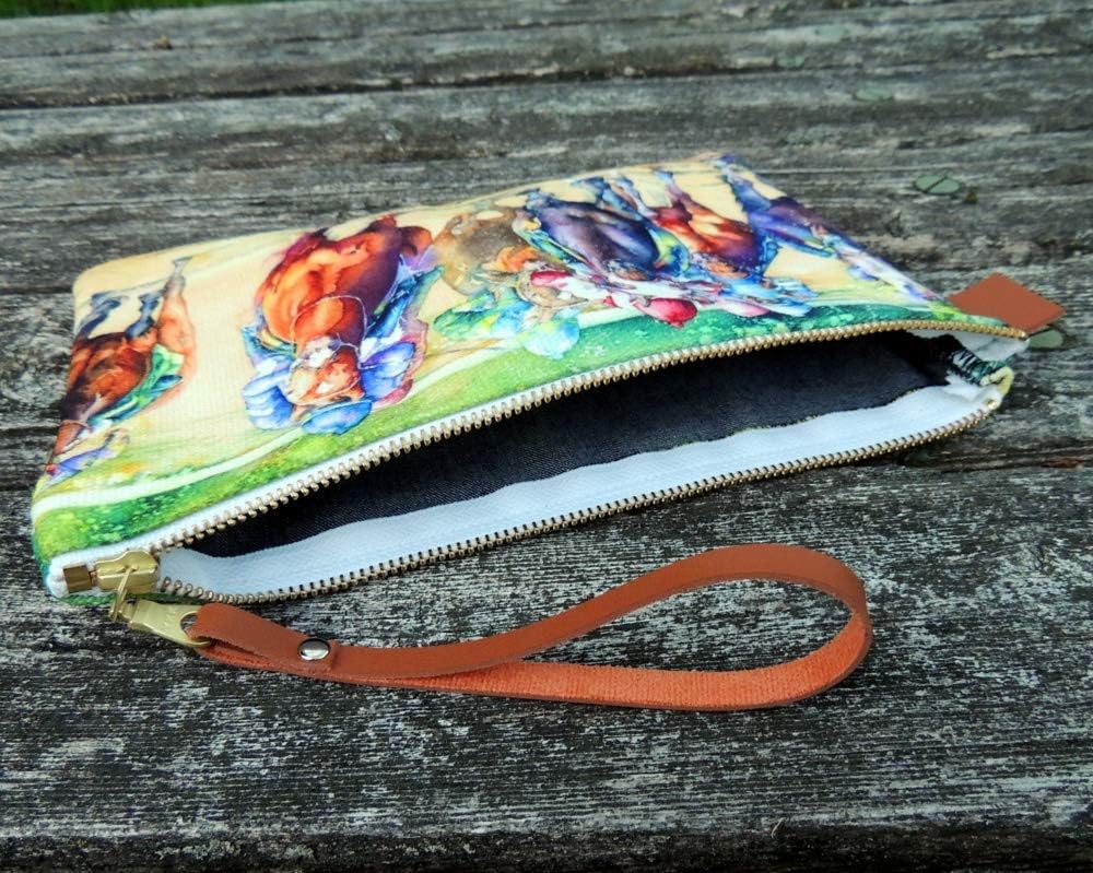 Horse Racing Gift Zippered Women's Clutch Purse 10" Accessory bag - Canvas Handbag Denim Lining | Perfect for Derby