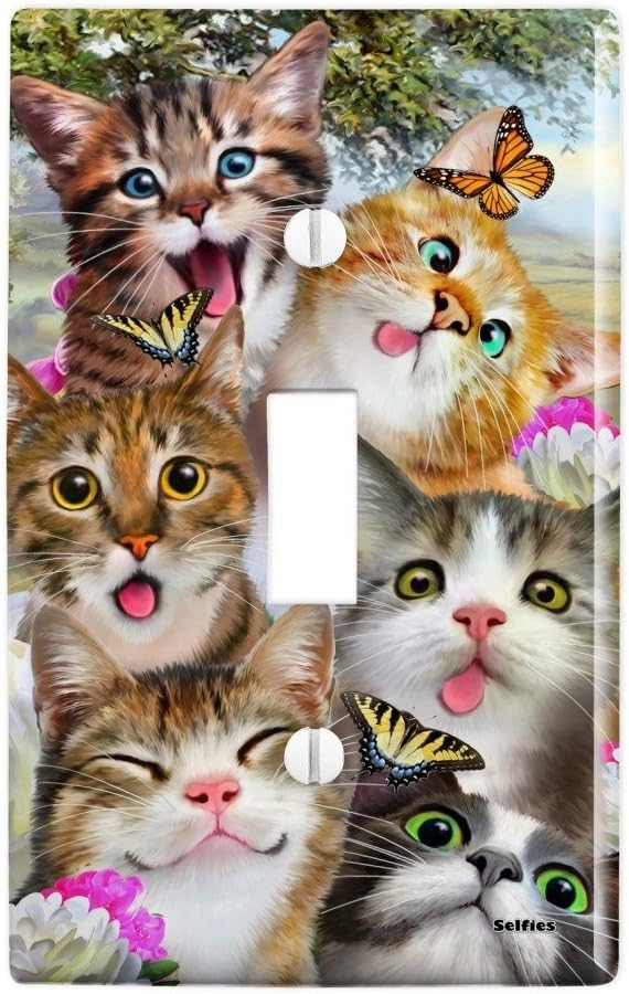Cats and Butterflies Selfie Plastic Wall Decor Toggle Light Switch Plate Cover