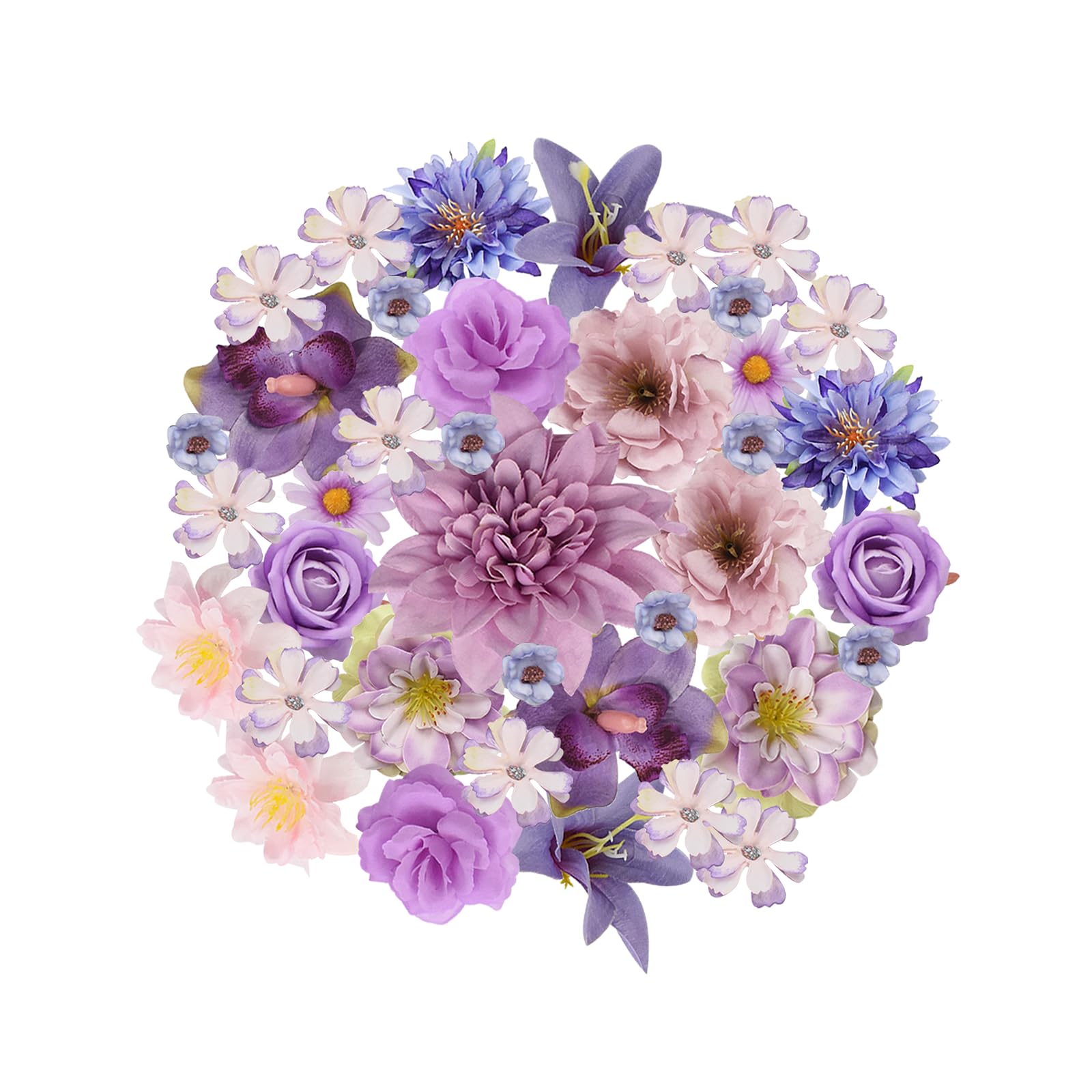 Zequech 35 PCS Crafts Artificial Flowers, Purple Series Mini Decorative Flowers, Cake Bridal Bouquet Flower Wall Board Wedding Party Home Garden Flower Wreath DIY Decoration, Photography Props