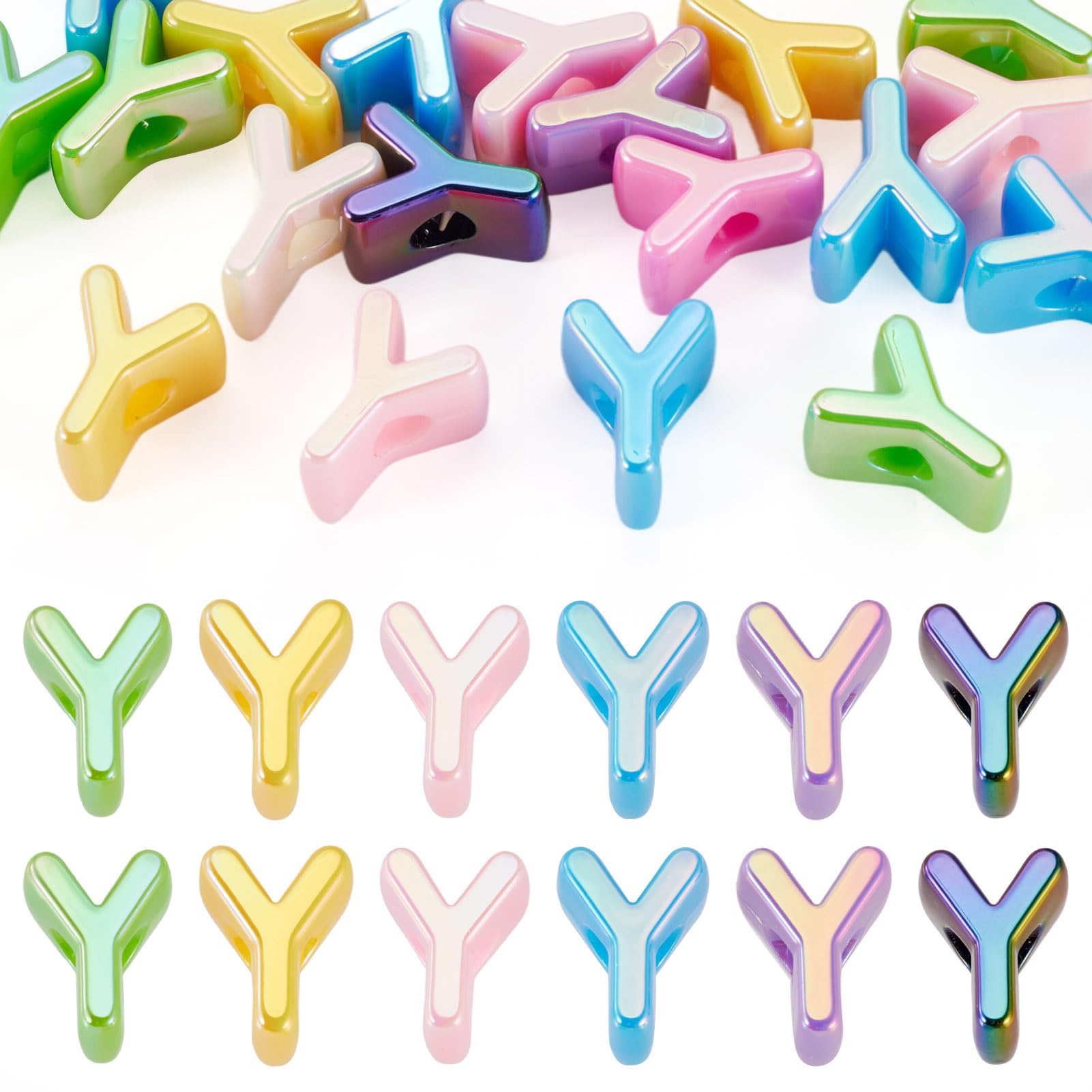 20Pcs Large Acrylic Letter Beads, Big Iridescent Letter Alphabet Beads, 3D Acrylic Letter Slide Bead Colorful Large Hole European Bead for Jewelry Making Name ID Craft