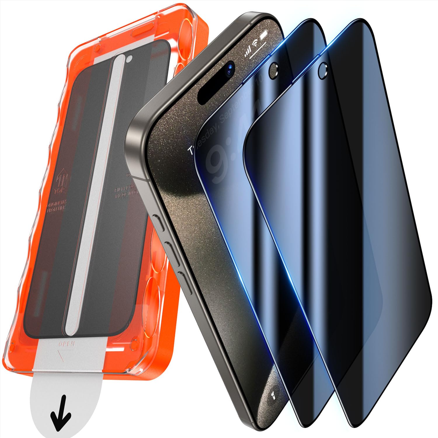 UniqueMe für iPhone 15 Pro Max für Panzerglas Sichtschutz - Privacy Schutzfolie, Automatische Installation, Bruchsicher Militärniveau, Anti-Spy Folie, 2 Stück