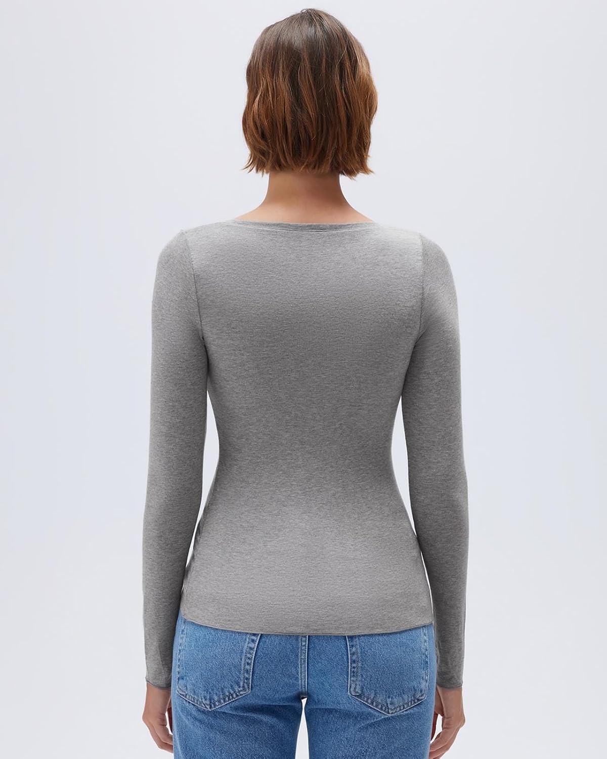 SUUKSESS Cloud Cashmere Women Scoop Neck Fitted Long Sleeve Shirt Basic Knit Tops - Image 5