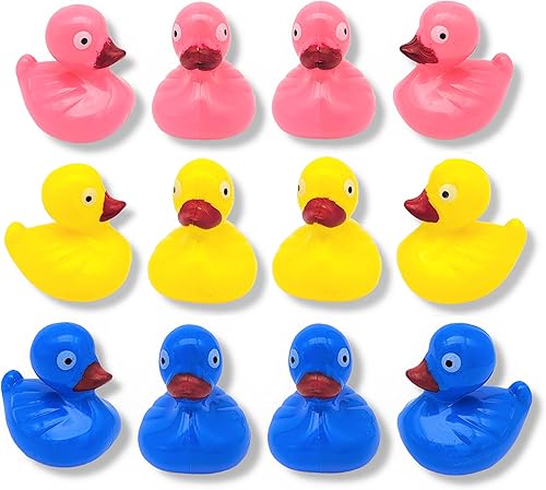 Miniatura 2 de Coloridos patitos flotantes con peso (paquete de 12) flotador de plástico para estanque de patos. (2.75 pulgadas) divertido juguete de juego para