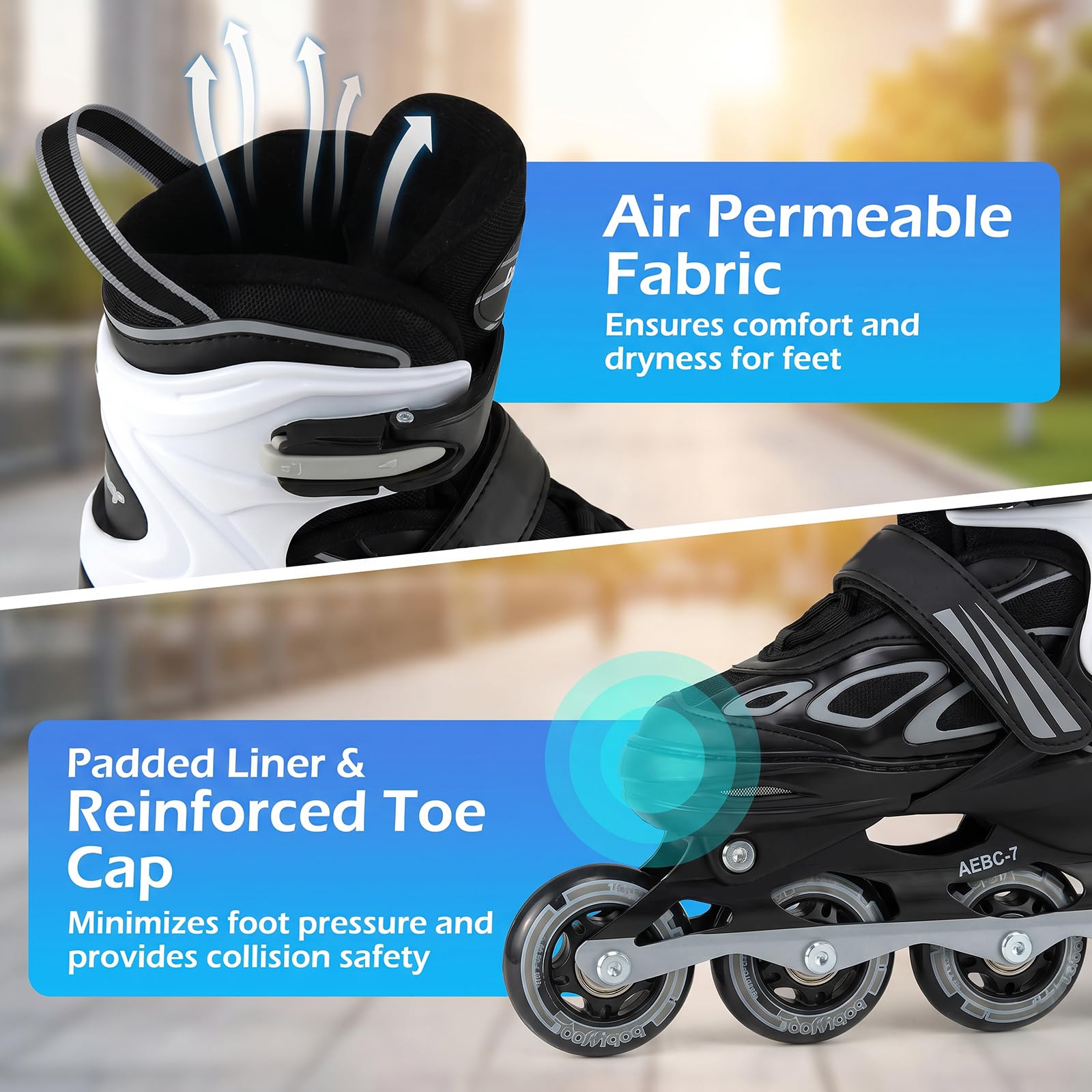 HOMASIS Roller en Ligne, Patins à roulettes avec Roues LED Illuminées, Patins à Glace Réglables avec Protection Antichoc, pour Enfant de 5-14 Ans