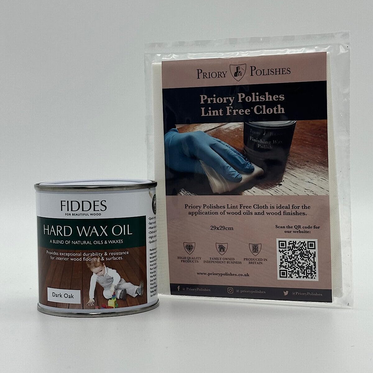 Priory Polishes 250Ml Fiddes Hard Wax Oil - Dark Oak + Free Priory Polishes© Lint Free Cloth (250Ml)