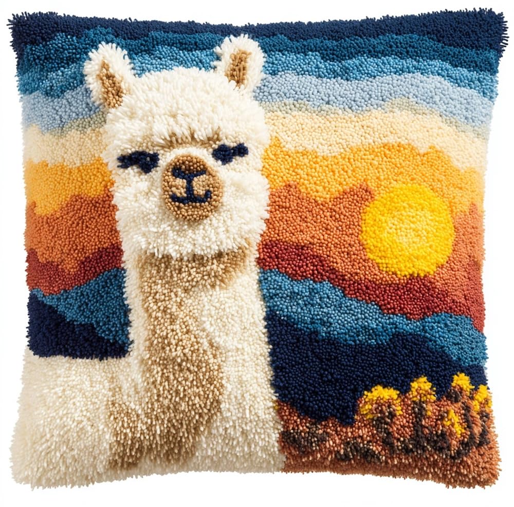 FWRTYCB Latch Hook Pillow Case Kits,Alpaca At Sunset Latch Hook Kits Cushi