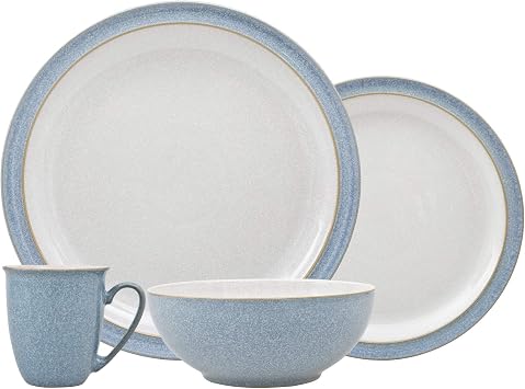 Denby Dinnerware Set, Stoneware, Blue, 4 Pieces