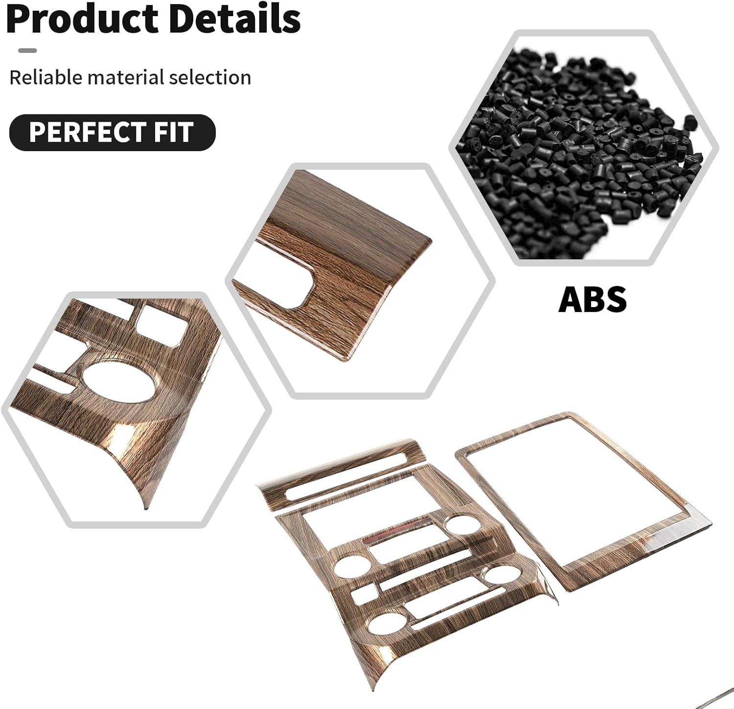 3Pcs Interior Trim Kit Fit for F150 2015-2020, Central Control Navigation Panel/Emergency Light Control Switch/Storage Compartment Decorative Frame
