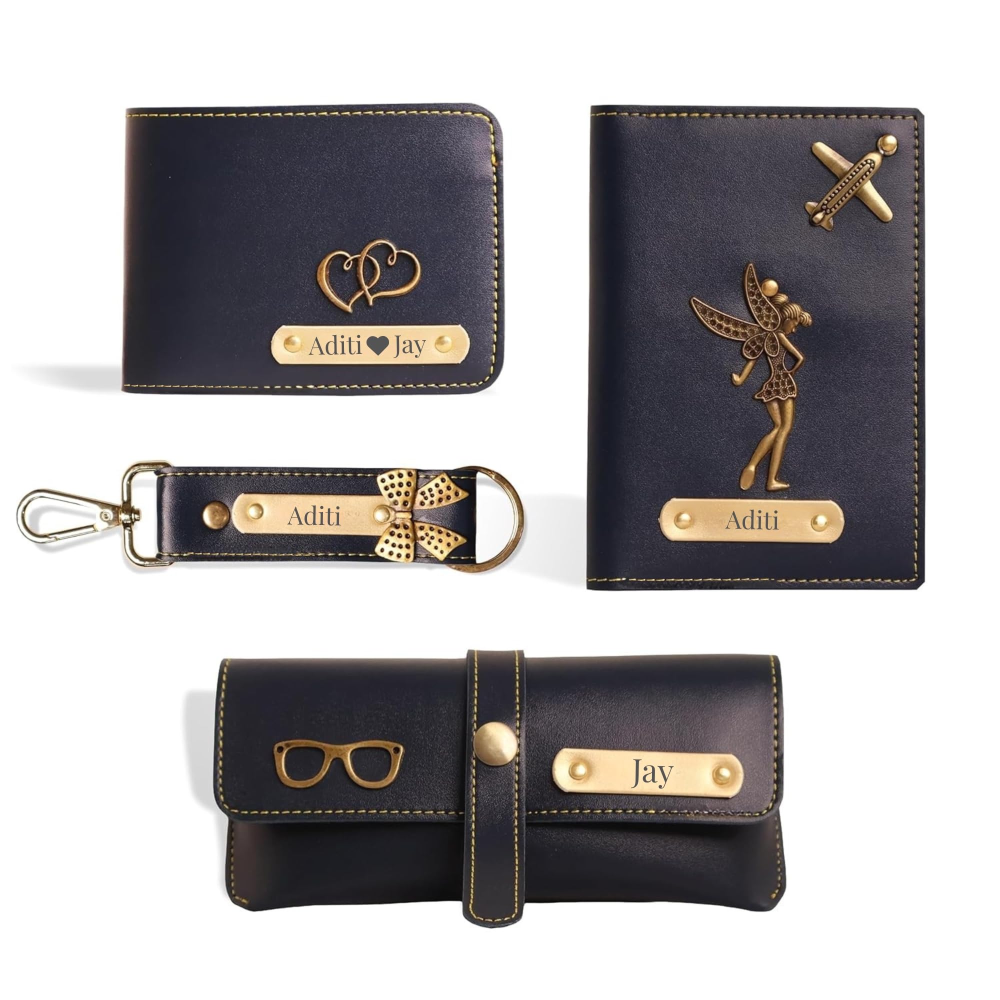 Personalized Men's Gift Combo (4 Pcs) - Customized Leather Wallet, Keychain, Eyewear Case & Passport Cover with Name | Gift for Brother, Husband, Boyfriend, Father (Blue)-image-13