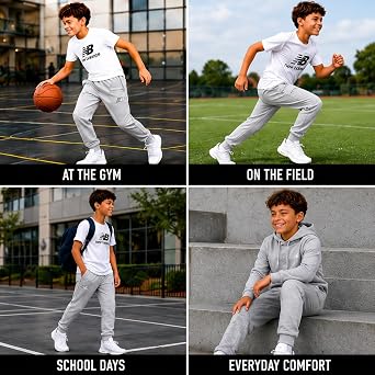New Balance Boys Fleece Sweatpants, Joggers, Drawstring & Pockets (8-20)