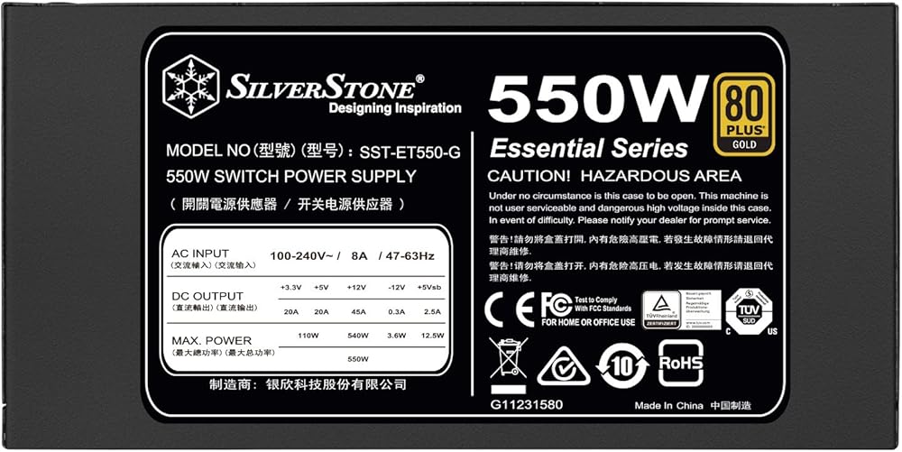 SilverStone Tek 550W 80 Plus Gold Fixed Cable Power Supply with Flat Black Cables and Quiet Fan Curve thumbnail 3