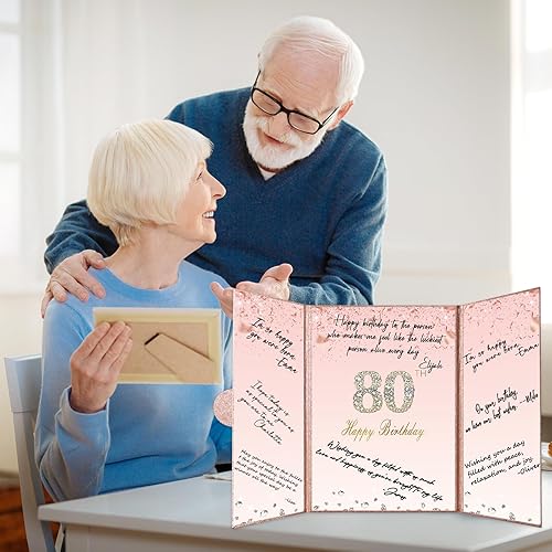 Miniatura 5 de Crenics Decoraciones de oro rosa para cumpleaños n. 80, alternativa creativa de libro de inicio de sesión de invitada de 80 cumpleaños, libro de