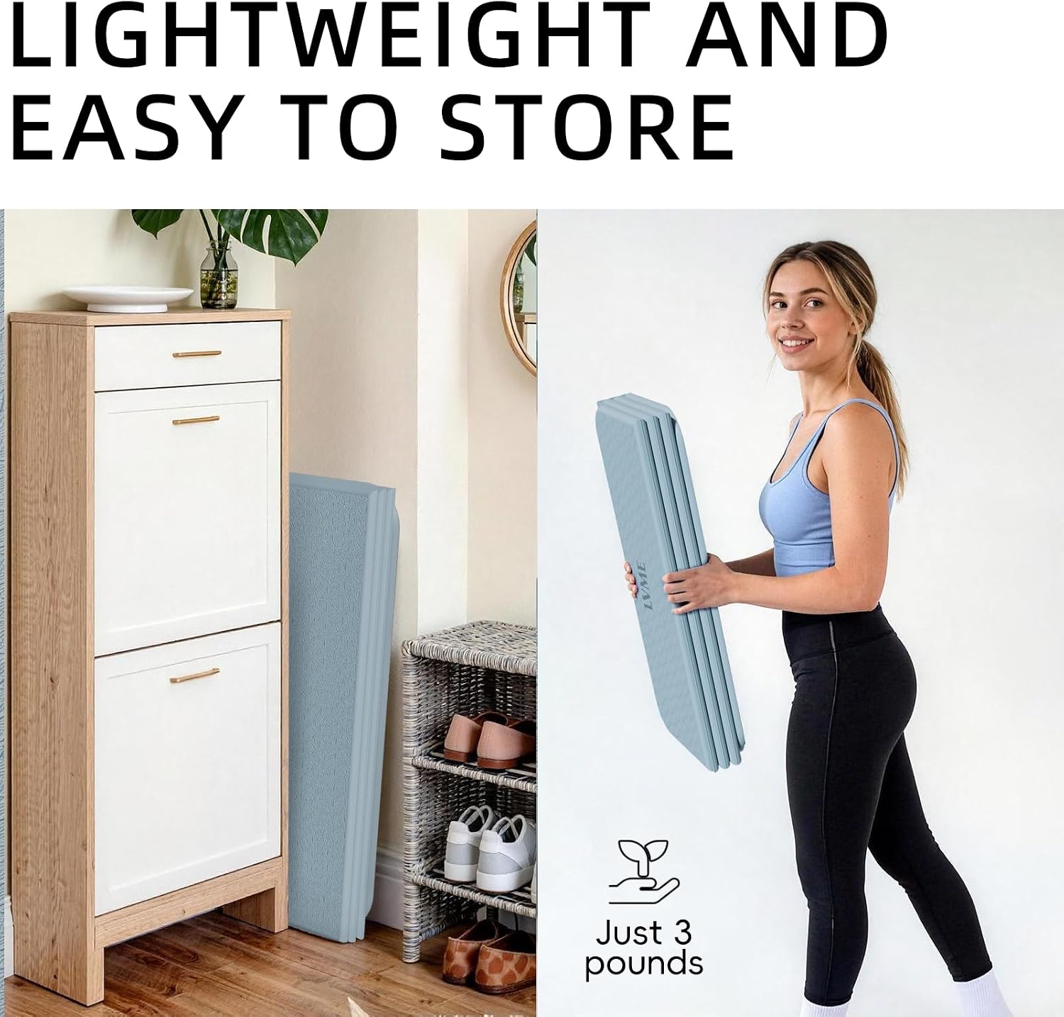 Large Yoga Mat 75"x31", Foldable Yoga Mat & Travel Yoga Mat, Extra Wide 0.24" Thin Non-Slip Mat for Yoga, Pilates, Stretching & Home Workouts –Easy Carry & Store