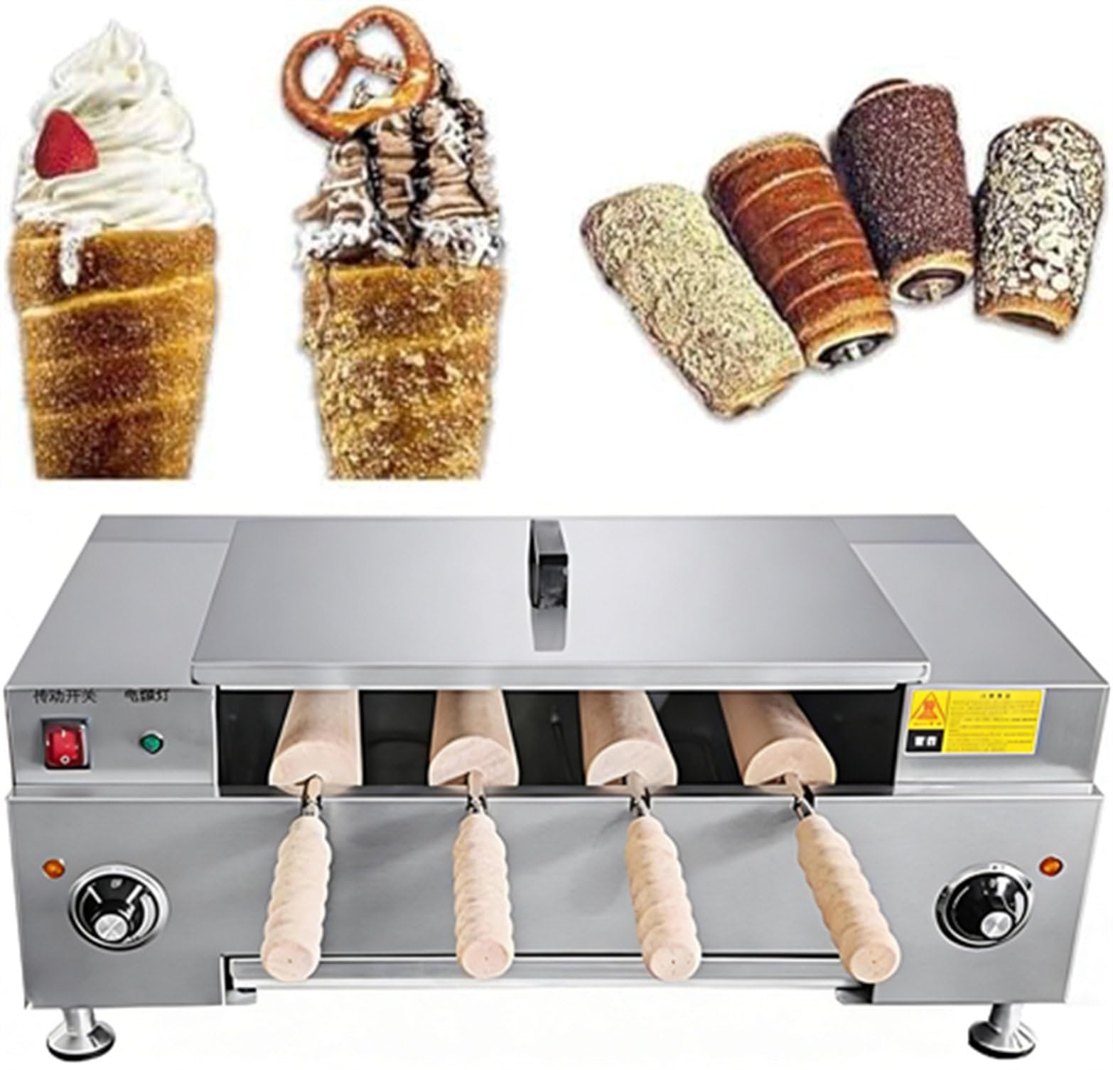 CYMYYDS 3000W Chimney Cake Maker Oven Stainless Steel Electric Ice Cream Cone Cake Roll Grill Machine, Adjustable Temperature for Toast, Waffles, and Bread Rolls