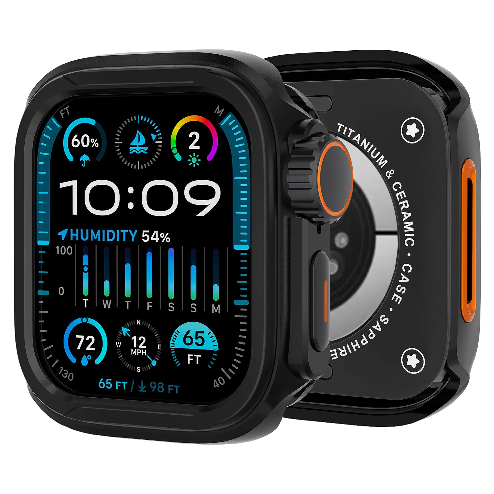 Aluminum Alloy Case for Apple Watch Series 9 8 7 45mm, Ultra-Style Metal Bumper with Ceramic Back Cover, Shockproof Protective Case for iWatch 45mm, Black