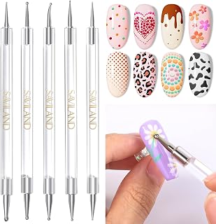 SAVILAND Quick-Paint Dotting Tools Nail Art Pen: 5PCS Multi-Size Nail Art Tools Double Ended Nail Design Kit for Dot Drawing Home Salon, Pattern Tracing Pen, Ball Embossing Pen for Transfer Paper