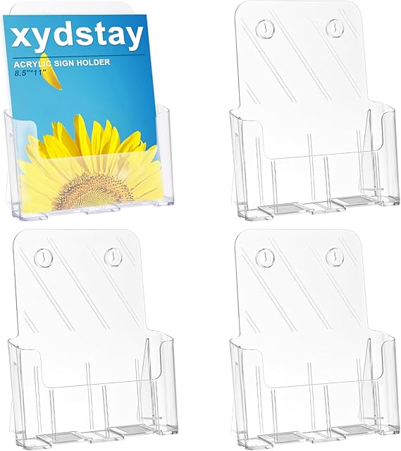 xydstay Acrylic Brochure Holder 8.5x11 Inches Slant Back Design, Clear Display Stand