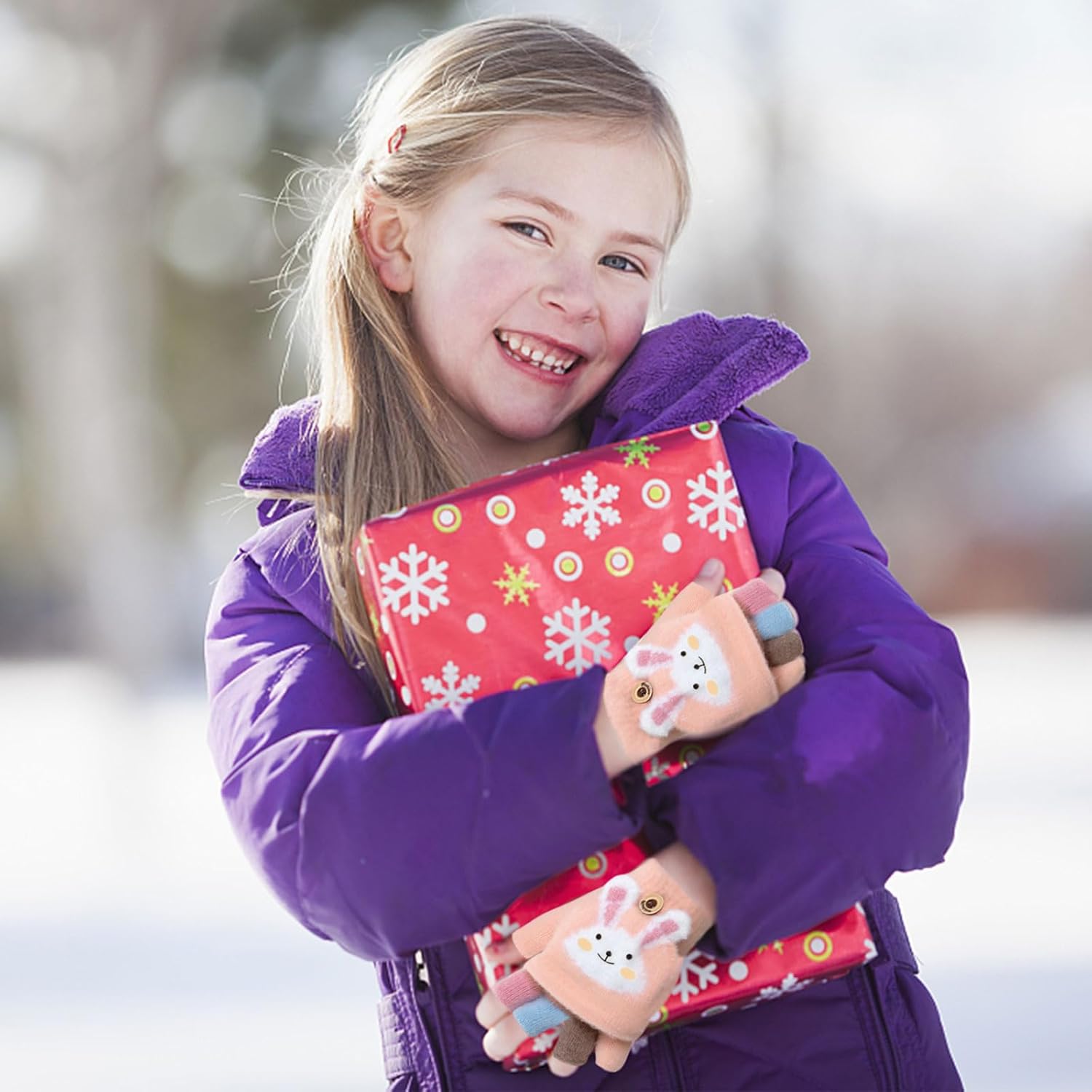 Kids Fingerless Gloves Winter Warm Convertible Flip Top Gloves Soft Knit Lining and Cute Cartoon for Kids Boy Girls - Image 4