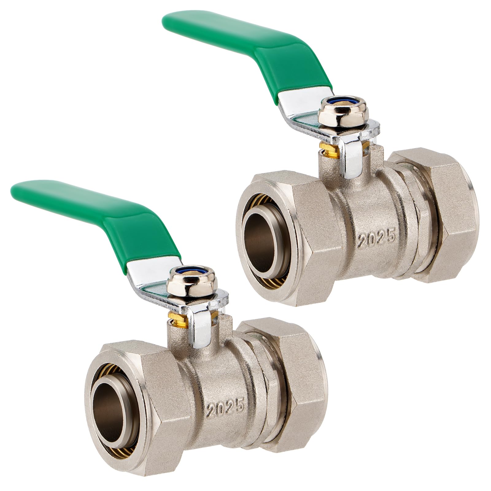 TRUCFUSION 3/4" Air Piping Fittings, In-Line Ball Valve Shut-Off Fittings M8039 for Compressed Air Piping System, 175PSI Nickel-Plated Brass (2PCS)