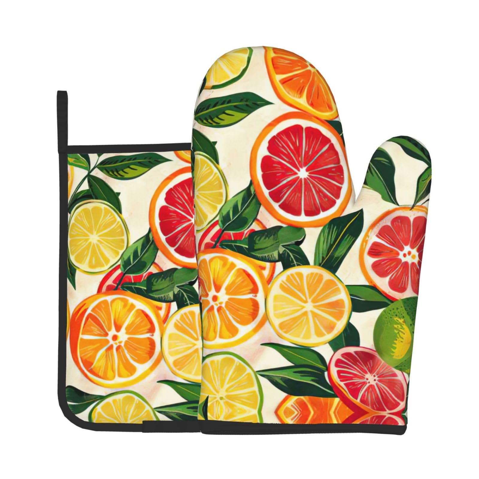 Citrus Fruit Pattern Kitchen Baking Two-Piece Set,Multipurpose Oven Gloves,Used for Barbecue Kitchen Baking
