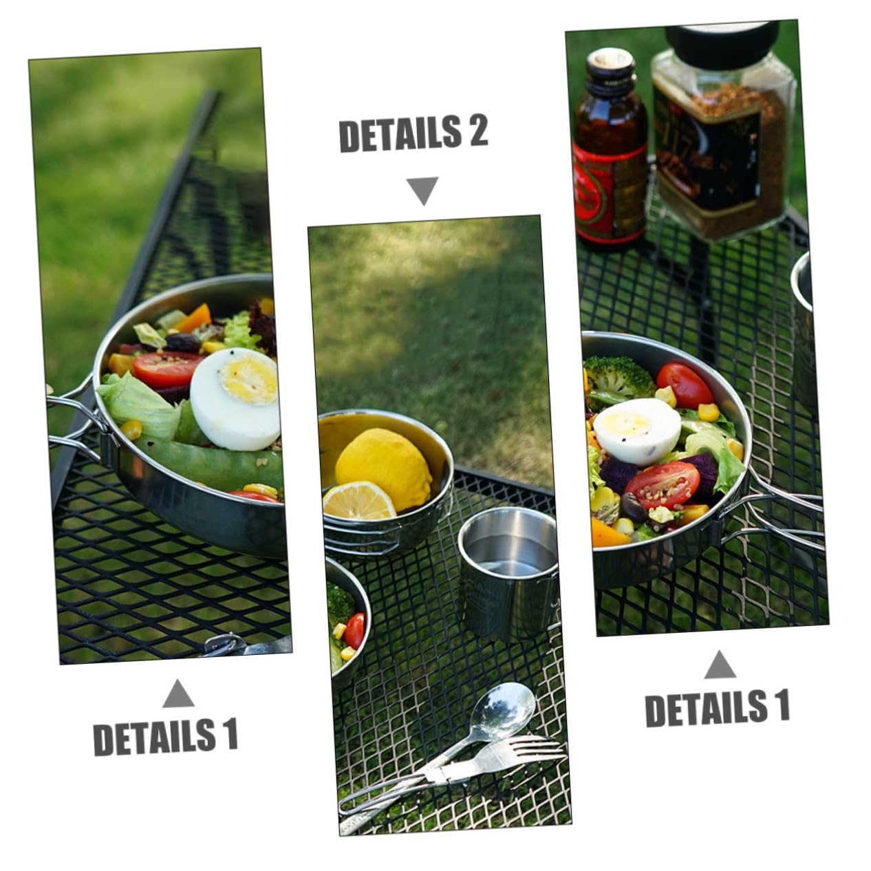 VICASKY 5Pcs Outdoor Stainless Steel Camping Tableware Frying Pan Cup Set Portable Picnic Cooking Tool for Hiking Fishing and Outdoor Use and Quick Drying