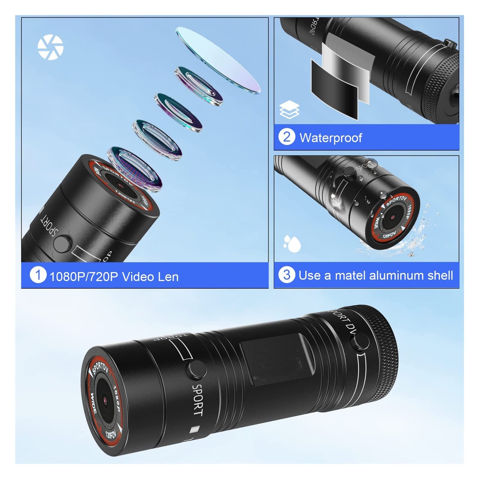 Kamera akcji, F9 kamera akcji HD 1080P rower kask motocyklowy kamera Outdoor Sport DV wideo DVR rejestrator dźwięku kamera na deskę rozdzielczą do roweru samochodowego,Na świeżym powietrzu, Sport, Wi