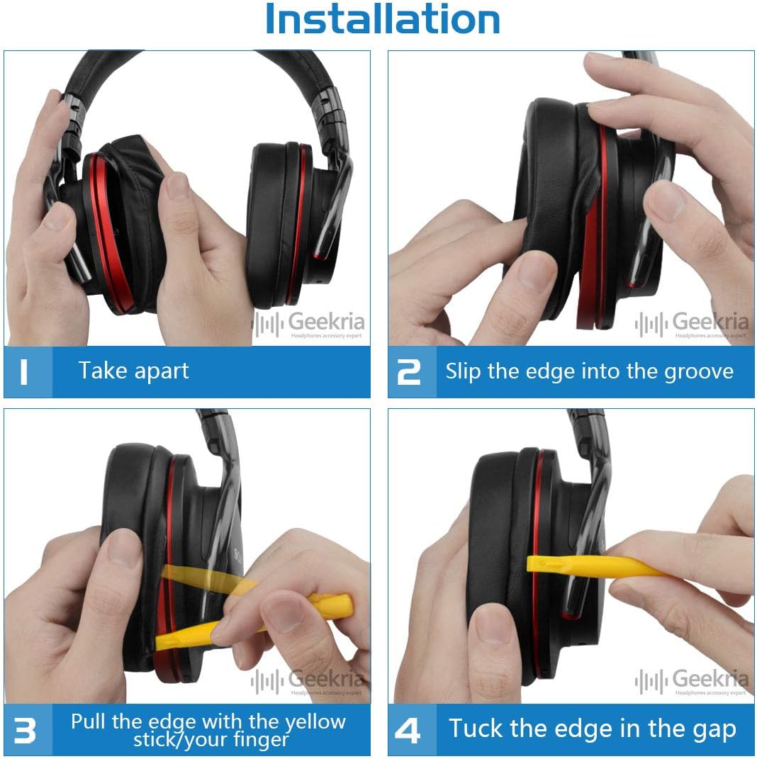 Geekria QuickFit Replacement Ear Pads for Sony MDR-1ABT, MDR-1RBT, MDR-1RNC Headphones Ear Cushions, Headset Earpads, Ear Cups Cover Repair Parts (Black)