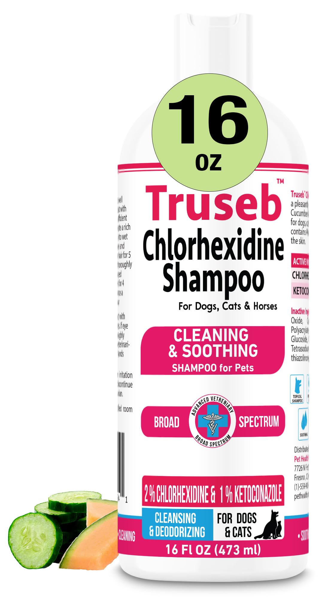 Truseb Topical Ketoconazole and Chlorhexidine Shampoo for Dogs, Cats, and Horses with Aloe - 16 oz (Ketoconazole & Chlorhexidine Shampoo, 16 oz)