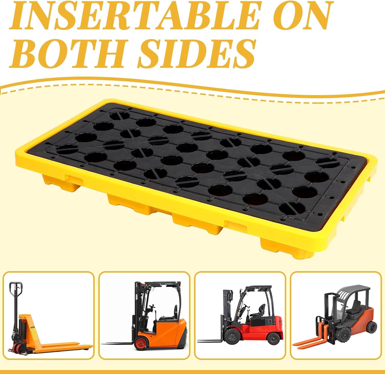 Pinkunn Spill Platform Spill Containment Platform with Grating Stackable Modular Platform with Drain Outlet Modular Platform Pallets Spill Containment Tray(Yellow,51.2 x 26.8 x 6 Inches)