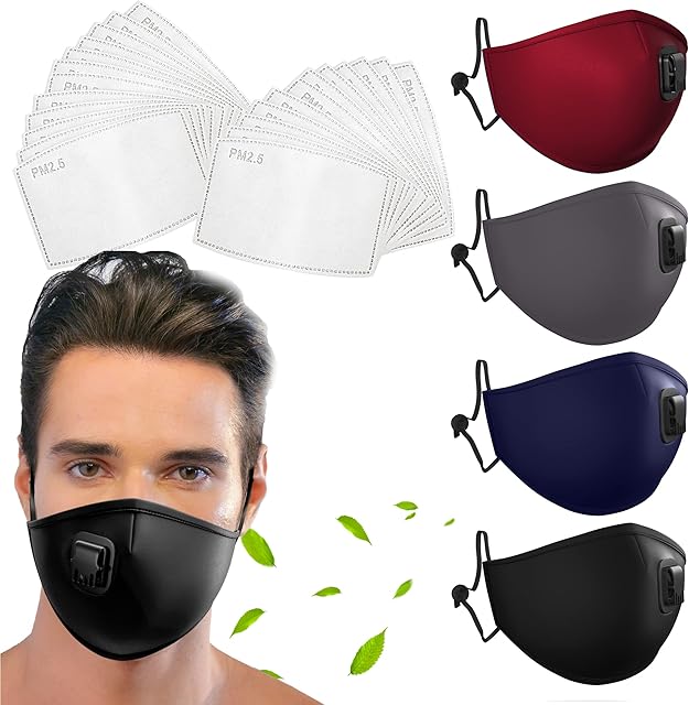 5 Layer Breathable Cotton Face Mask with Filter Reusable Black Face Masks Washable Uk with Adjustable Ear Straps, Nose Wire & Replaceable Filters for Unisex