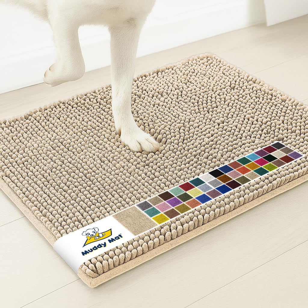 Muddy Mat® | Super Absorbent Door Mat Indoor, Microfiber Quick Dry Chenille Entryway Rug, Non-Slip Front Door Mat, Indoor Mats for Entryway, Machine Washable Pet Rug, Beige 30"x19"