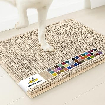 Muddy Mat | Super Water Absorbent Door Mat Indoor, Microfiber Quick Dry Chenille Entryway Rug, Slip Resistant Front Door Mat, Indoor Mats for Entryway, Machine Washable Pet Rug, Beige 30"x19"