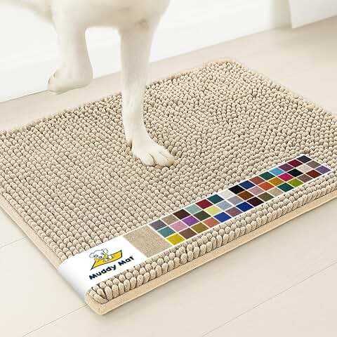 Muddy Mat | Super Water Absorbent Door Mat Indoor, Microfiber Quick Dry Chenille Entryway Rug, Slip Resistant Front Door Mat, Indoor Mats for Entryway, Machine Washable Pet Rug, Beige 28x18