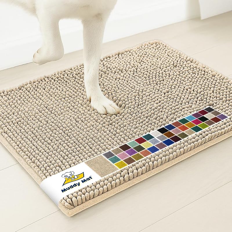 Tapete absorvente para cães e gatos em chenille com base antiderrapante Muddy Mat Bege 40,64 x 60,96 cm