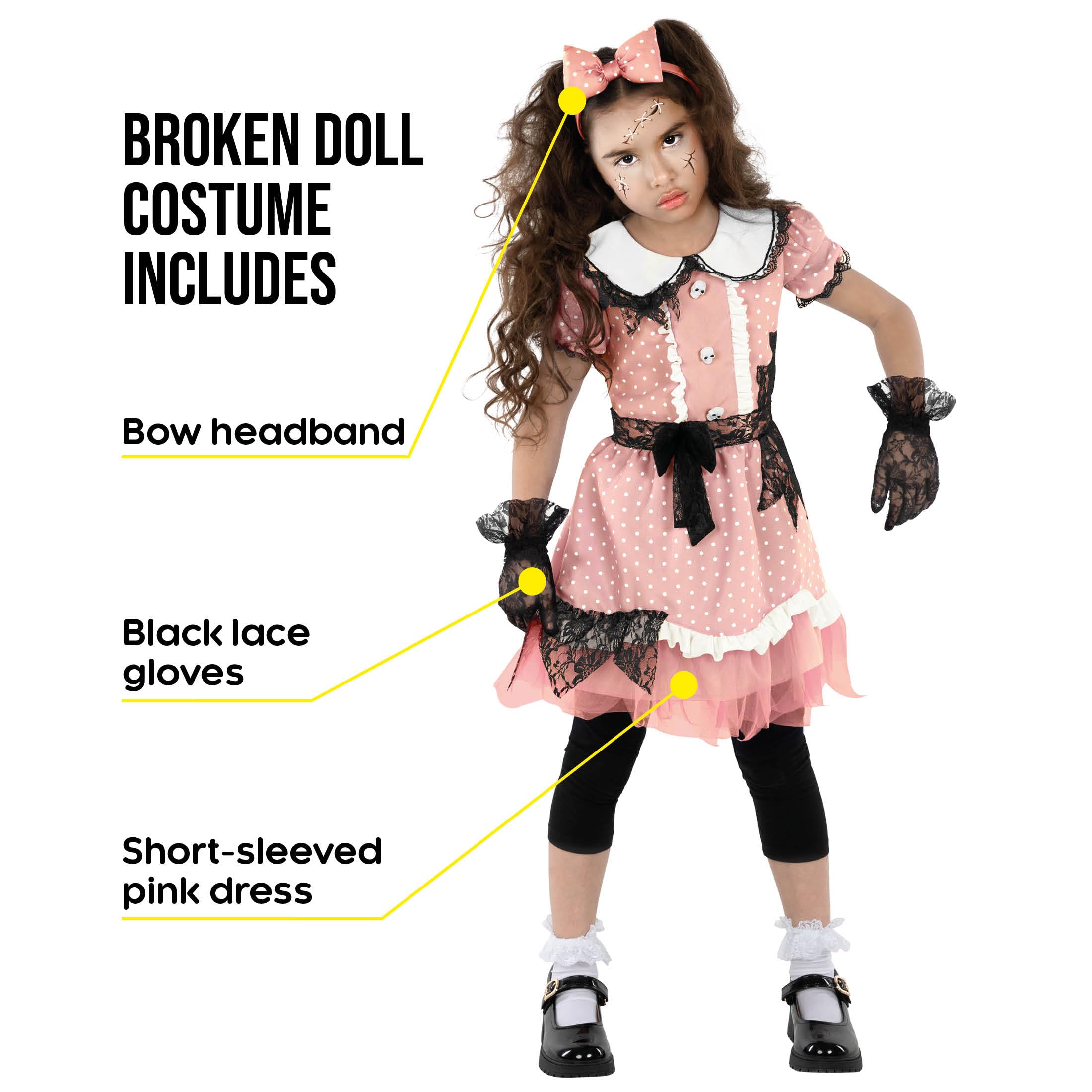 Morph Broken Doll Costume Girls - Creepy Doll Costume for Kids Girls - Scary Halloween Cracked Dolls Costumes for Girl Kids M - Image 2