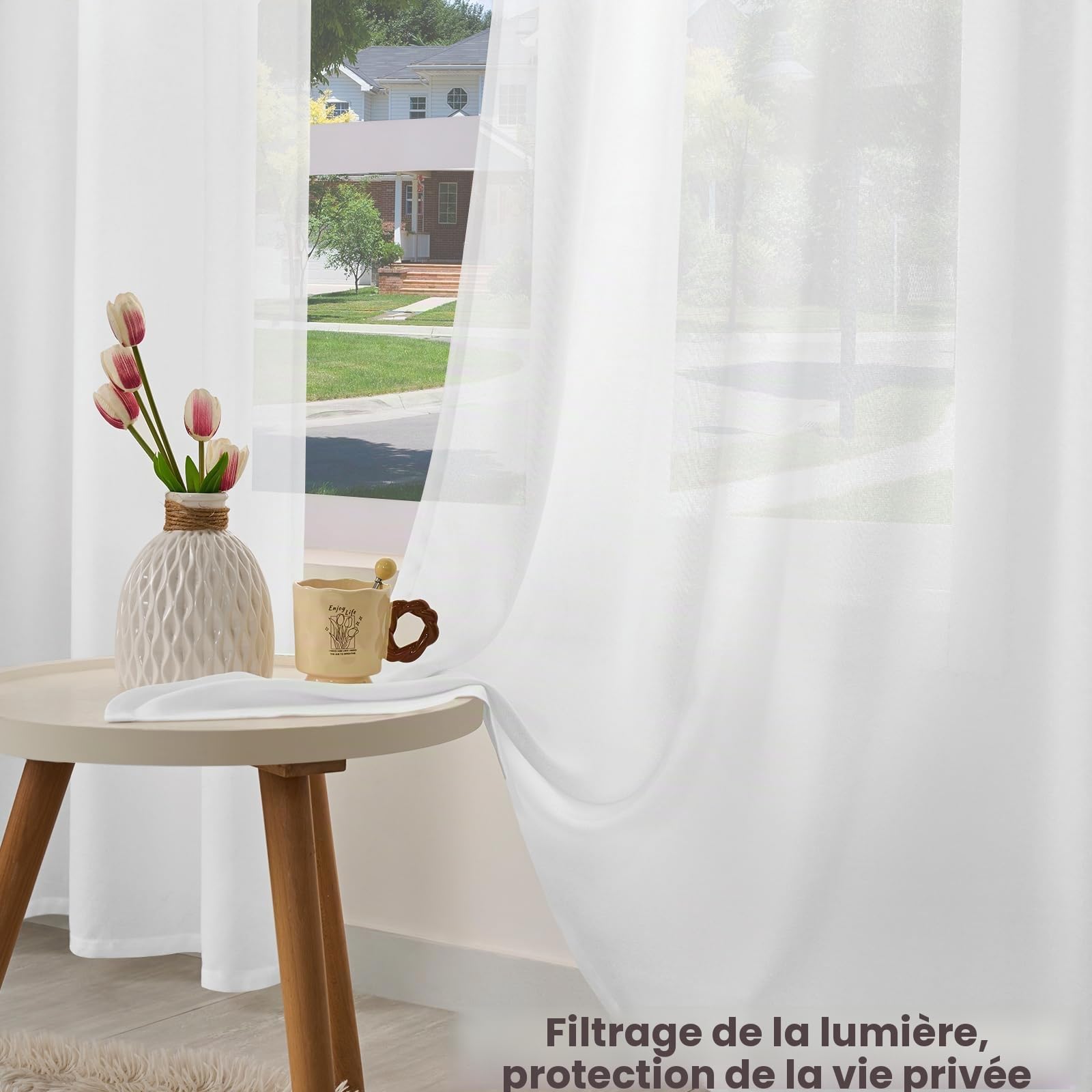WOLTU Lot de 2 Rideau Voilage à œillets Effet Lin, 135x245cm, Blanc | Aspect lin, Isolation thermique, Protection lumière, Salon et chambre, Dimensions variées, Pose facile