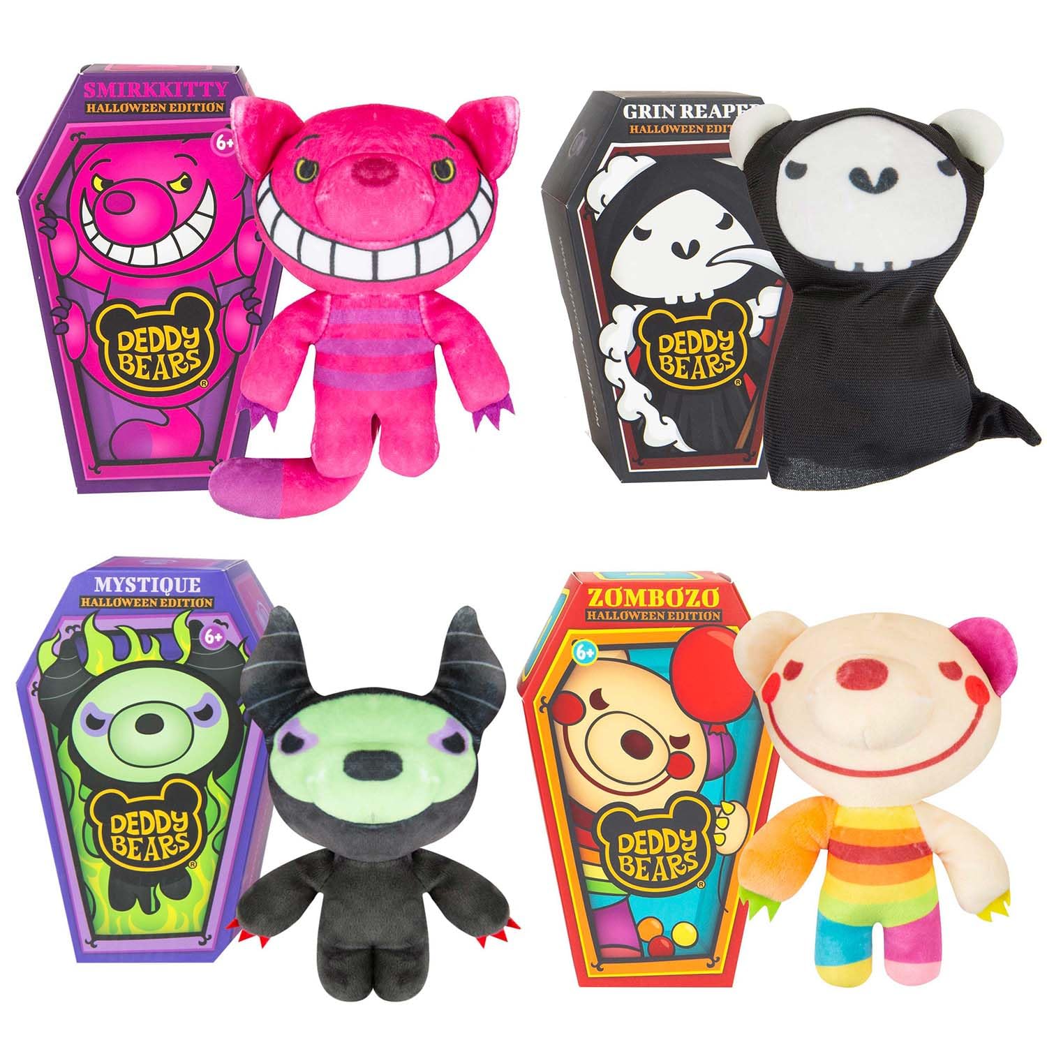 Deddy Bears Soft Toy Halloween Series 1 Complete Pack Of 4 Coffin Box, Plush Idea Spooky Collectable 15cm