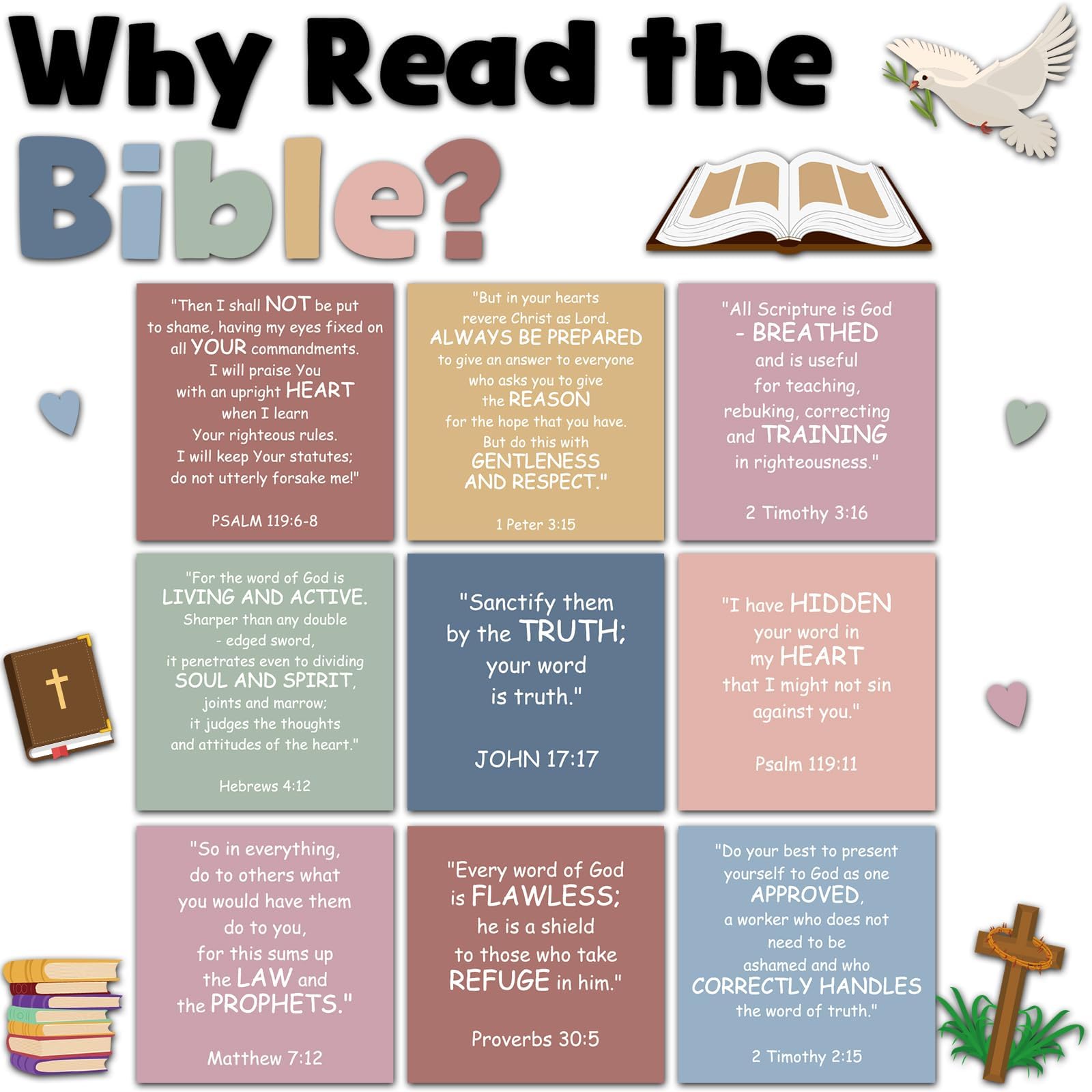 Boho Christian Religious Bulletin Board Inspirational Prayer Classroom Bulletin Board Decor Jesus the Bible Says Cutouts Reading Posters for Sunday School Church Back to School Chalkboard Door Supply