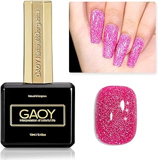 GAOY Glitter Gel Nail Polish, Hot Pink Reflective Gel Polish, 13ml Sparkle Diamond Flash UV Gel for Nail Art