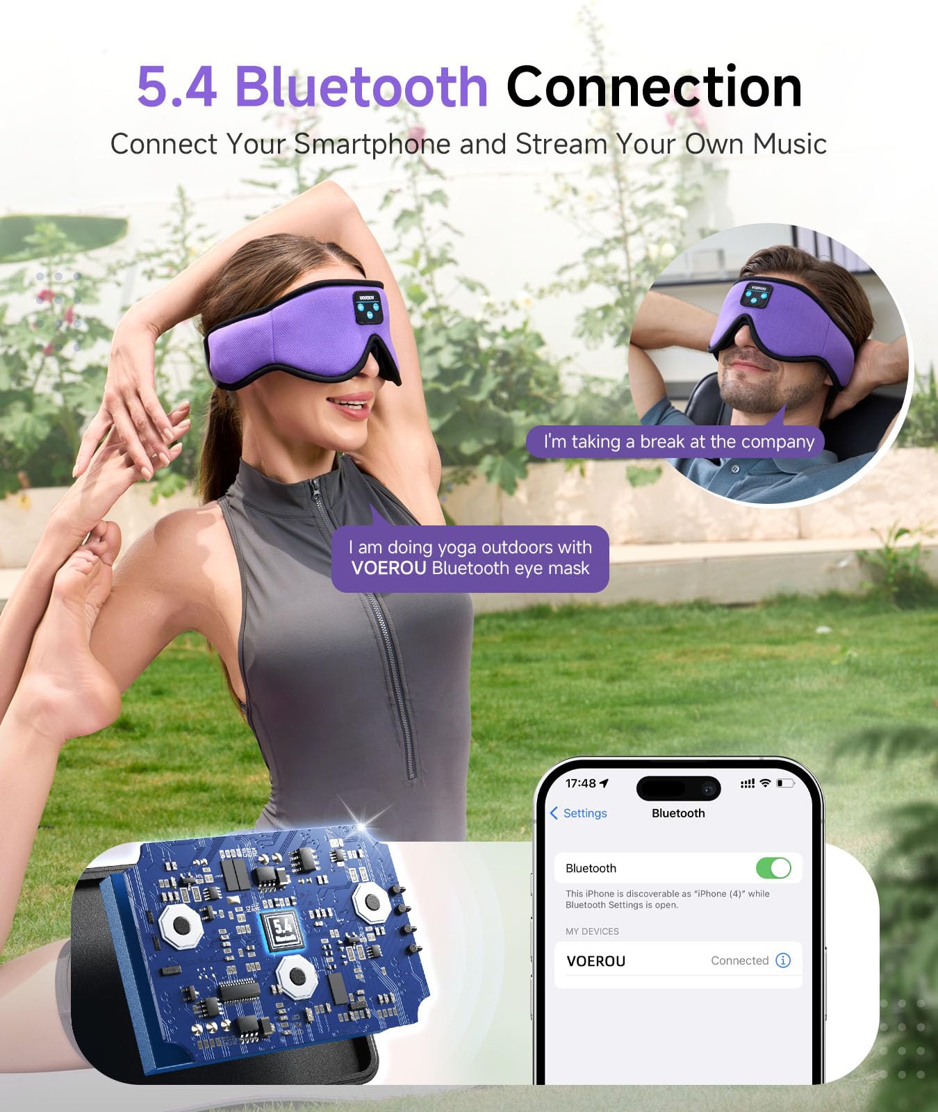 Masque De Sommeil Bluetooth Voerou Avec Casque Intégré - Bluetooth 5.4, Haut-parleurs Ultra-fins, 10-12h D'autonomie - Pour Dormeurs Sur Le Côté