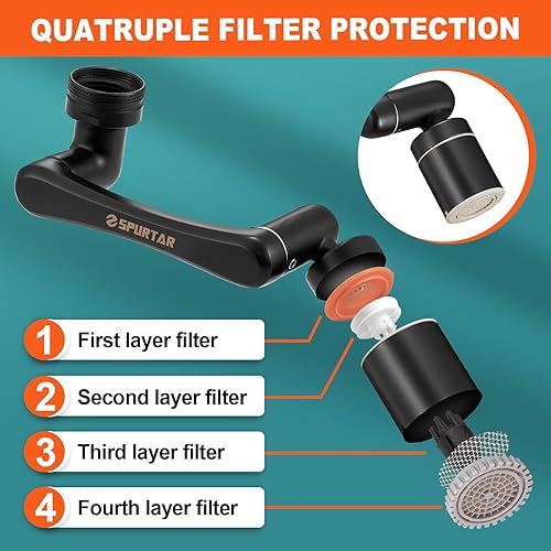 Miniatura 8 de Spurtar - Extensor de grifo, grifo de extensión multifuncional giratorio de 1080 + 360, grifo de filtro universal contra salpicaduras, extensor de