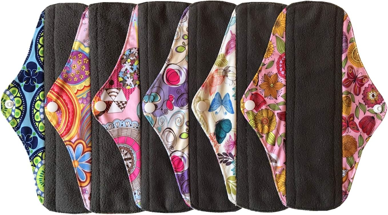 6 Pieces 10 Inch Regular Charcoal Bamboo Mama Cloth/Menstrual Pads/Reusable Sanitary Pads