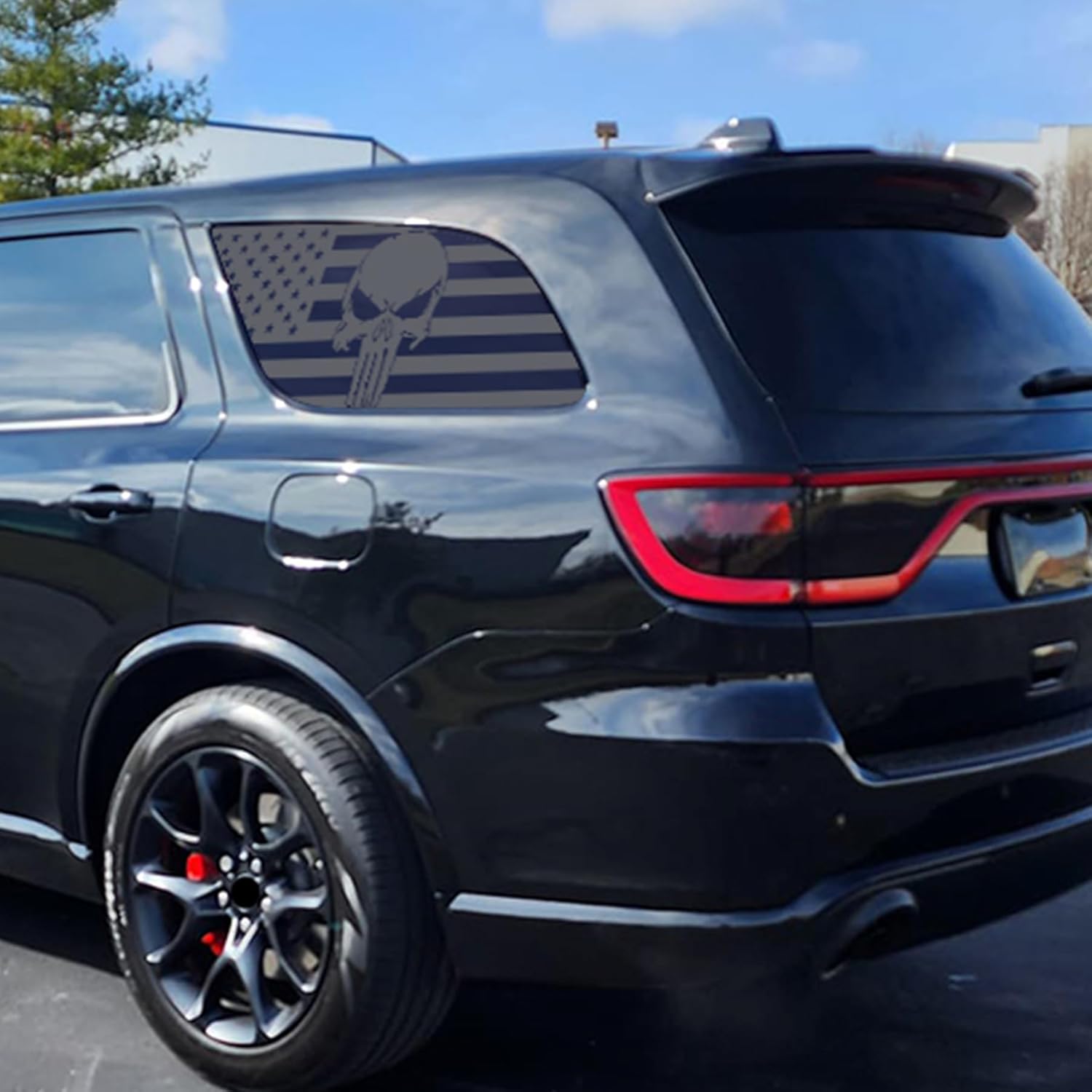 for Dodge Durango 2014–2023 Rear Side Window American Flag Skull Decal, Matte Black Patriotic Vinyl Sticker, Truck Accessories for Dodge Durango 2014 2015 2016 2017 2018 2019 2020 2021 2022 2023