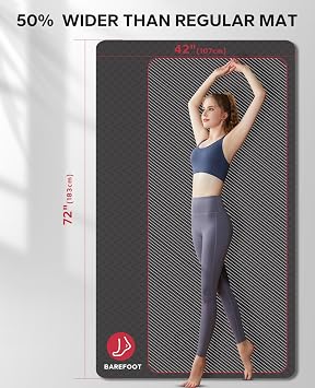 HAPBEAR Large Yoga Mat for Women- 183×116cm×6mm/183×122cm×8mm,TPE Non-Slip, Durable, Extra Large Thick Wide Exercise Mat for Pilates, Gym, Workout, Home,Fitness, (Barefoot Exercise)