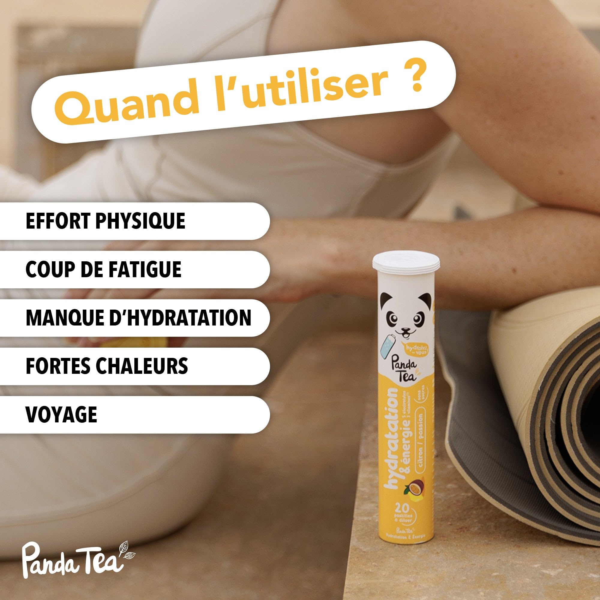 Panda Tea - Hydratation & Énergie - Citron et Passion- 60 Pastilles sans sucre - Electrolyte Ultra Hydratation - Idéale pour le Sport et le Quotidien