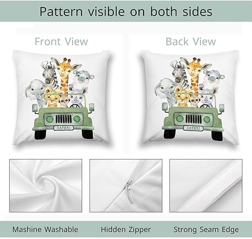 Miniatura 2 de Funda de almohada decorativa para bebé niño y niña, diseño de safari con diseño de camión de animales de safari, funda de cojín de selva,