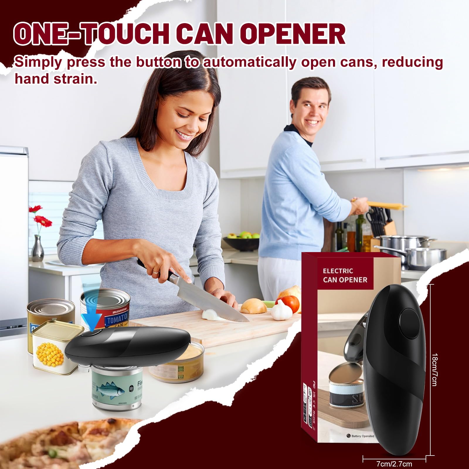 Apriscatole Elettrico per Anziani e Cucina - Automatico, Funzione Avvio/Arresto One Touch, Bordo Liscio, Lama Affilata, Portatile, Potente, Ricaricabile, Senza Fili