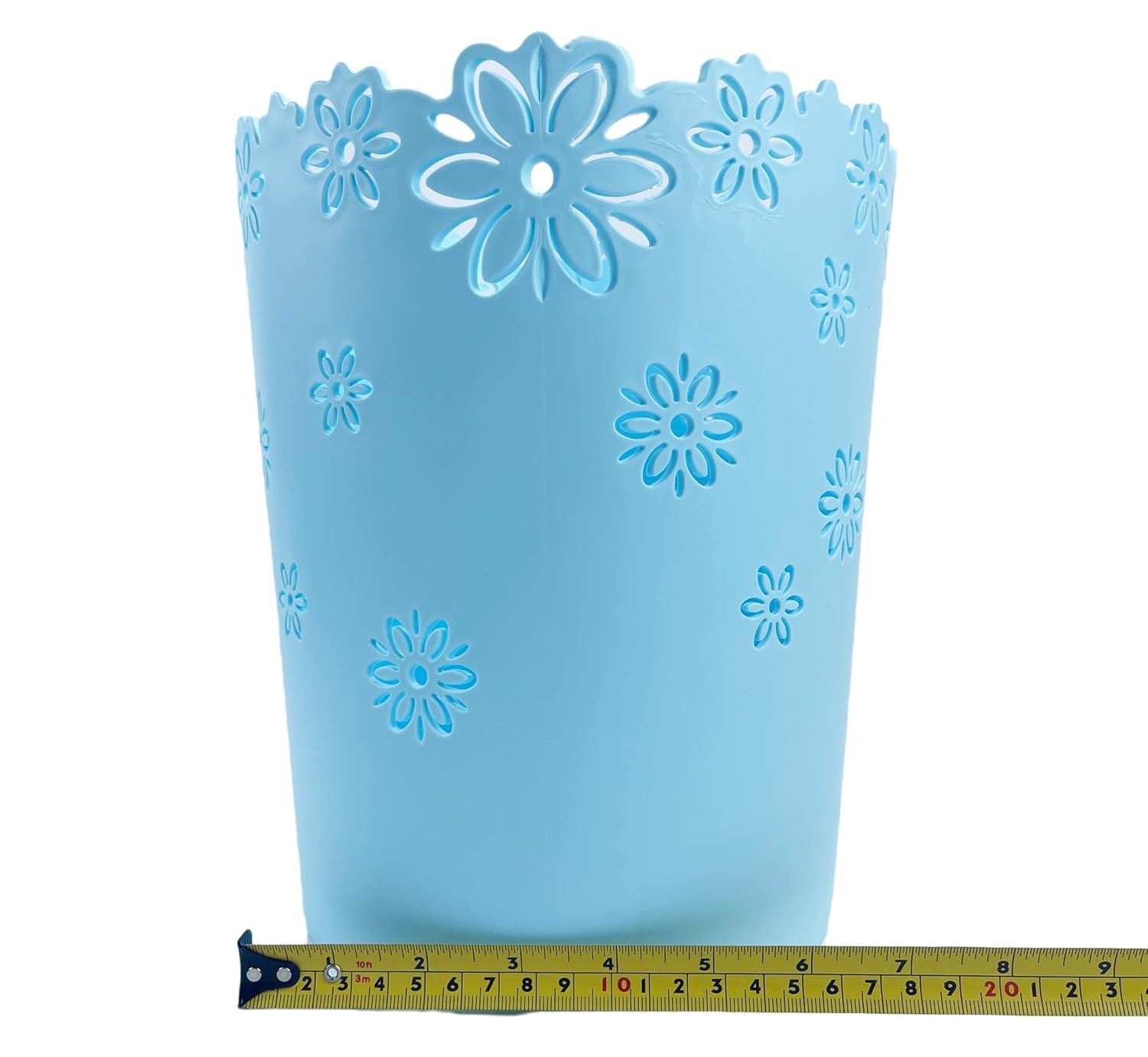 Wastebasket, Hollow Flower Shape Plastic Lidless Wastepaper Baskets Trash Can (Blue, Large)