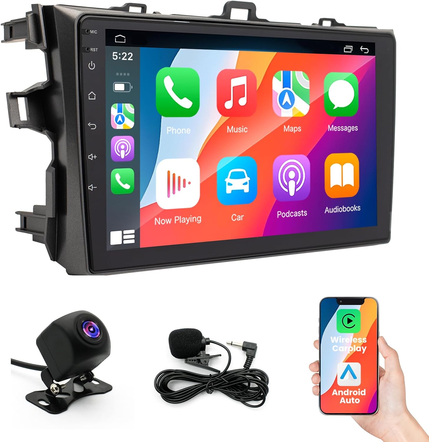 Android 14 Car Radio for Toyota Corolla 2009-2013, 4+64G Corolla Stereo with Wireless CarPlay&Andriod Auto, 9'' IPS HD Touch Screen Radio with WiFi/Bluetooth/Backup Camera/GPS/FM/SWC/Mic/USB