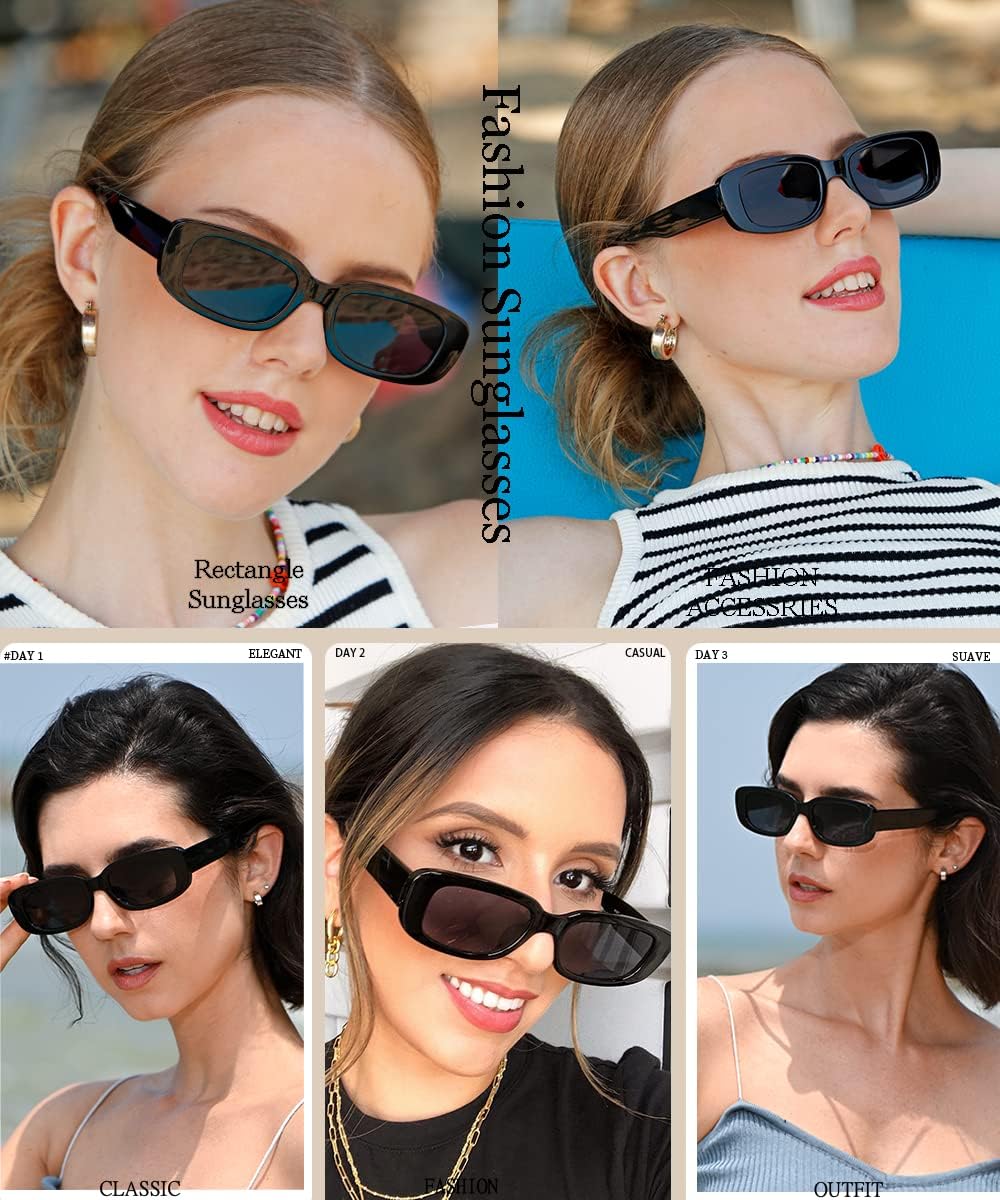 Dollger Rectangle Sunglasses for Women Men Trendy Retro Fashion Sunglasses UV 400 Protection Square Fram Black and Leopard and Beige and Green image 3 of 6 B0B5KZYPGY